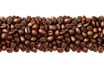 Obraz premium Roasted coffee beans arranged in a horizontal band