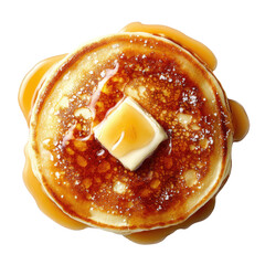 Stack of golden brown pancakes, drizzled with syrup, topped with butter (3)