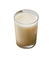 Creamy, pale yellow beverage in a clear glass