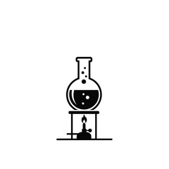 Black and white illustration of round bottom flask heating on burner