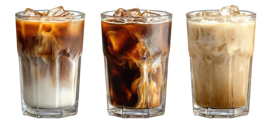 Three glasses of iced coffee drinks