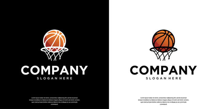 basketball logo with ball and hoop concept, championship competition, graphic design illustration.