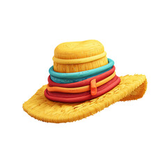 Cartoon Sun Hat with Summer Accessory Isolated on Black Background.