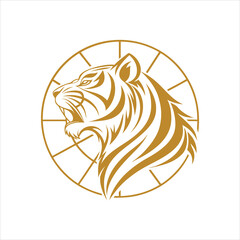 Majestic Tiger Head in Circle – Elegant Geometric Line Art Logo Design
