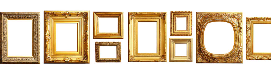 Assorted antique-style picture frames in gold