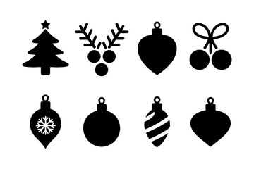 Christmas Icons Set Reindeer Candy Cane Stocking Bell.