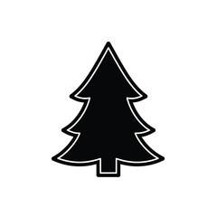 Black Christmas tree silhouette with white outline