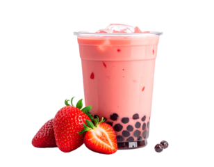Refreshing strawberry bubble tea with fresh berries and tapioca pearls