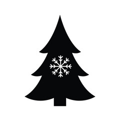 Obraz premium Black Christmas tree silhouette with white snowflake
