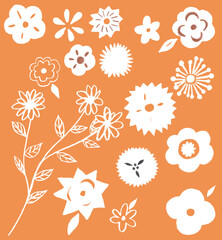 꽃, 나뭇잎을 손그림으로 그린 일러스트