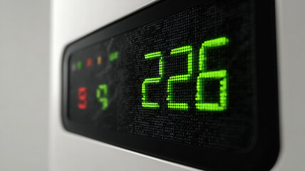 close-up of digital readout displaying safe emissions levels on white background