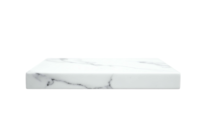 Isolated, rectangular white marble slab with gray veining, floating against a black background