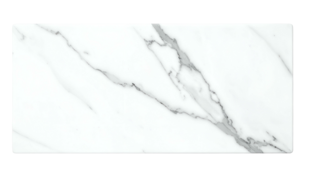 Rectangular slab of pristine white material with prominent grey veining, clean design