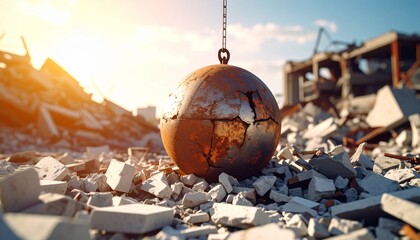 Wrecking ball and construction site background