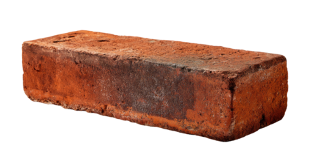 Single, weathered, terracotta-colored brick, isolated on black