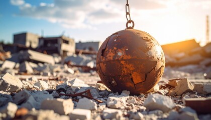 Wrecking ball and construction site background