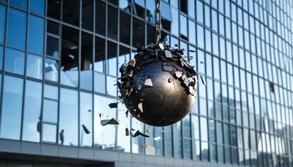 Wrecking ball and construction site background