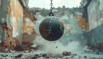 Wrecking ball and construction site background