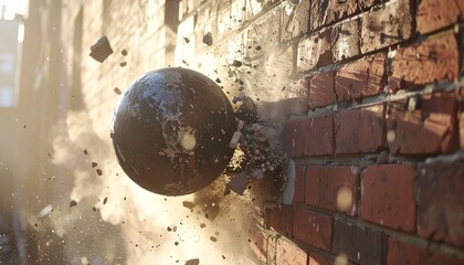 Wrecking ball and construction site background