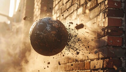 Wrecking ball and construction site background