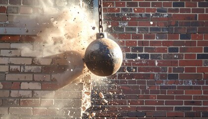Wrecking ball and construction site background