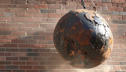 Wrecking ball and construction site background