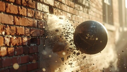 Wrecking ball and construction site background