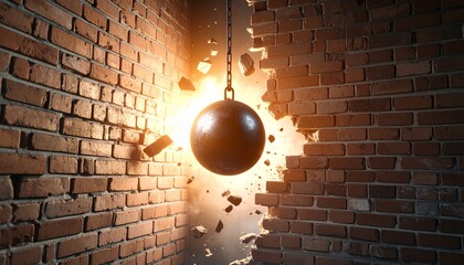 Wrecking ball and construction site background