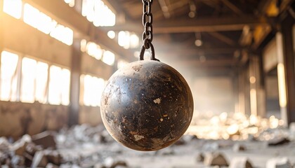 Wrecking ball and construction site background