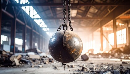 Wrecking ball and construction site background