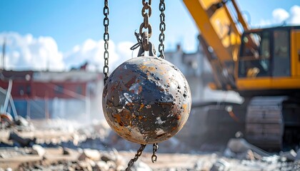 Wrecking ball and construction site background