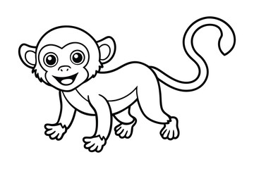 Obraz premium Cute Monkey Outline Cartoon Animal Line Illustration