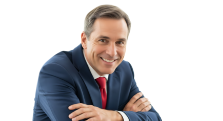 Smiling businessman in a suit isolated on transparent background