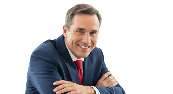 Smiling businessman in a suit isolated on transparent background