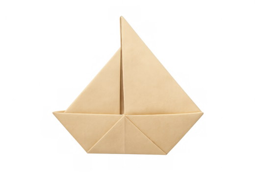 Paper boat created using traditional origami technique, a simple handmade sailboat shape on a transparent background - Powered by Adobe