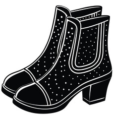 Stylish Black Ankle Boots with Polka Dot Pattern Perfect Short Boots for Mild Winter Conditions, Fashion Footwear Illustration