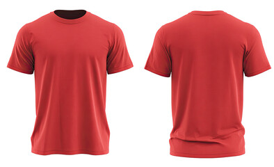 Front and back view of a vibrant coral-red t-shirt