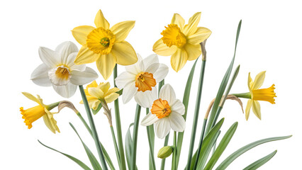 Obraz premium Spring yellow daffodils flowers isolated