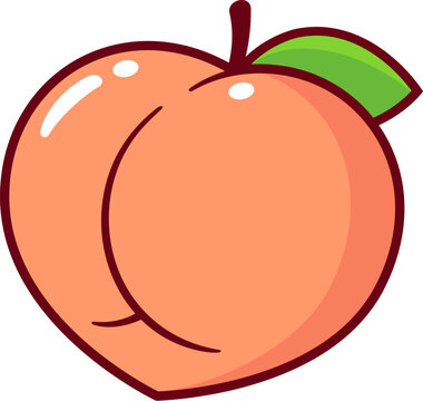 Cartoon peach butt drawing. Funny symbolic representation of buttocks. Cute humorous vector clip art illustration.