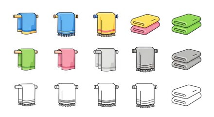 Colorful Towels on Wooden Rods in Bathroom or Spa Setting