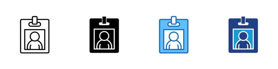 ID Badge Multiple Style Icon Design Vector - Identification badge with person silhouette symbolizing employee ID, access pass, or profile