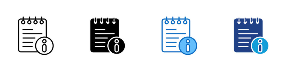 Info Note Multiple Style Icon Design Vector - notepad with an information symbol representing notes, data details, or helpful instructions