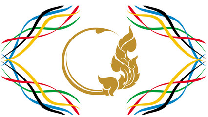 Obraz premium Thai Art Ornament with Colorful Wave Lines and Golden Floral Design