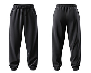 Dark gray/black, relaxed-fit, drawstring joggers.  Front and back views.  Flat lay.  Soft, slightly textured fabric.  Functional pockets