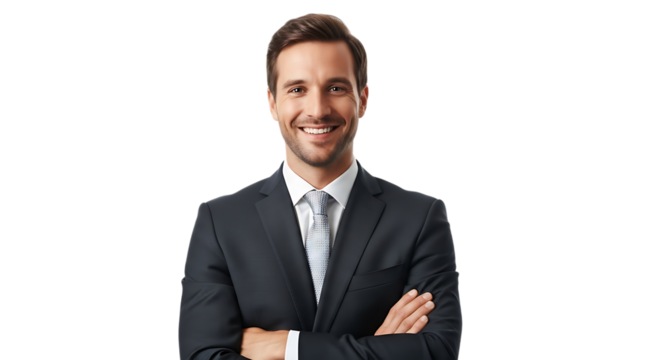 Smiling businessman in a suit isolated on transparent background
