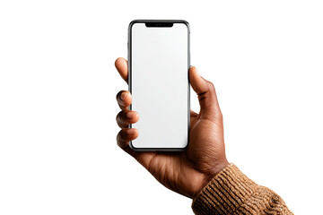 Hand holding smartphone with blank screen