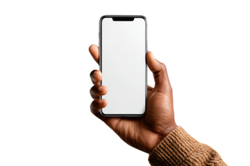 Hand holding smartphone with blank screen