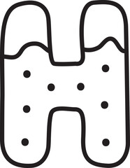 H Christmas Cookie Alphabet and Number Line Art Set | Gingerbread Letter Outline Clipart Collection