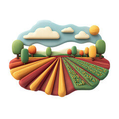 Cartoon Field Landscape Autumn Harvest with Farming, Nature, and Background.