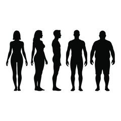Diverse human body silhouettes front side views representing various body types and genders